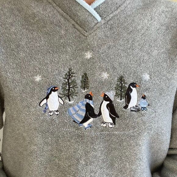Vintage Womens Y2K Croft & Barrow Christmas Penguin Fleece Sweatshirt Sz S - Picture 6 of 8
